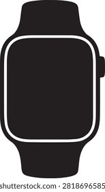 Black silhouette smartwatch icon representing wearable technology fitness tracker and personal timekeeping device symbol concept