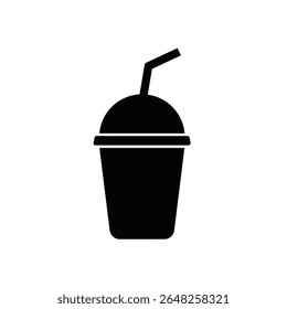 A black silhouette of a smoothie cup with a straw is shown against a white background The image is a simple vector graphic