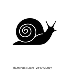 Black silhouette snail shell spiral icon design.