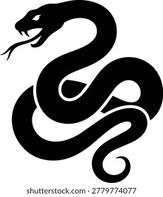 A black silhouette of a snake coiled in a striking pose, its forked tongue extended.
