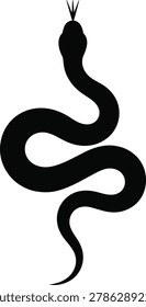 A black silhouette of a snake with a crowned head coiled in an Sshape isolated on transparent background