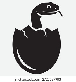 Schwarze Silhouette einer Schlange, die aus einem geknackten Ei schlüpft, auf weißem Hintergrund, der bricht