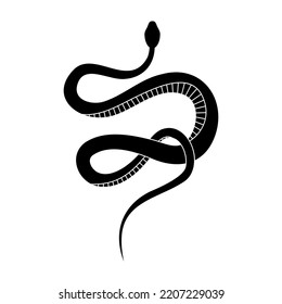 Black silhouette snake. Isolated reptile symbol, wildlife icon snake on white background. Abstract sign snake. Nature vector illustration.