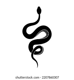 Black silhouette snake. Isolated reptile symbol, wildlife icon snake on white background. Abstract sign snake. Nature vector illustration.