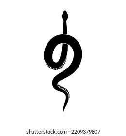 Black silhouette snake. Isolated reptile symbol, wildlife icon snake on white background. Abstract sign snake. Nature vector illustration.