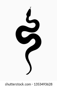 Black silhouette snake. Isolated symbol or icon snake on white background. Abstract sign snake. Vector illustration.