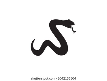 Black silhouette snake. Isolated symbol or icon snake on white background. Abstract sign snake. Vector illustration