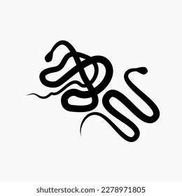 Black silhouette of a snake. Isolated snake symbol or icon on abstract vector white background