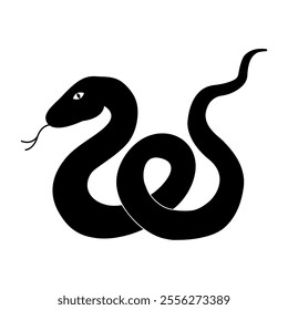 Black silhouette of a snake on a white background, hand drawn. Symbol of 2025. Vector illustration.
