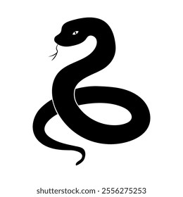 Black silhouette of a snake on a white background, hand drawn. Symbol of Chinese New Year 2025. Vector illustration isolated on white background.