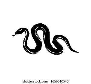 Black silhouette of a snake, vector isolated on white