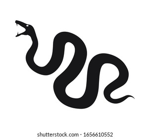 Black silhouette of a snake, vector isolated on white