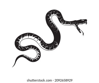 Black silhouette of a snake, vector isolated on white