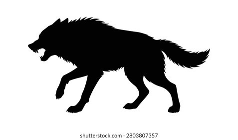 Black silhouette of a snarling wolf in profile against a white background silhouette animal canine canid wolves wildlife