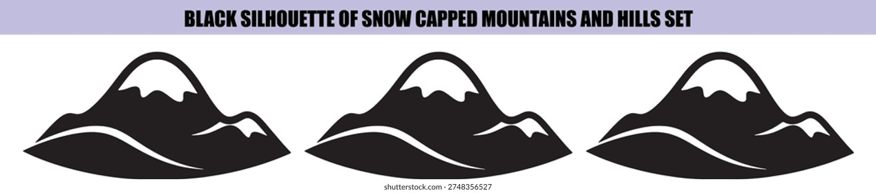Black silhouette snow capped mountains hills