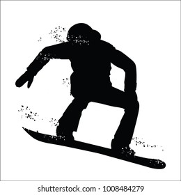 Black silhouette of snowboarder iolated on white background. Vector illustrations.