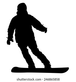 Black silhouette  snowboarder on white background. Vector illustration.
