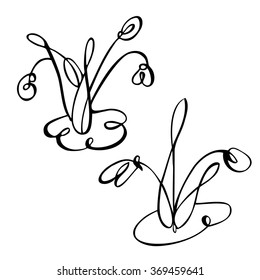 Black silhouette of snowdrop flower. Vector illustration.