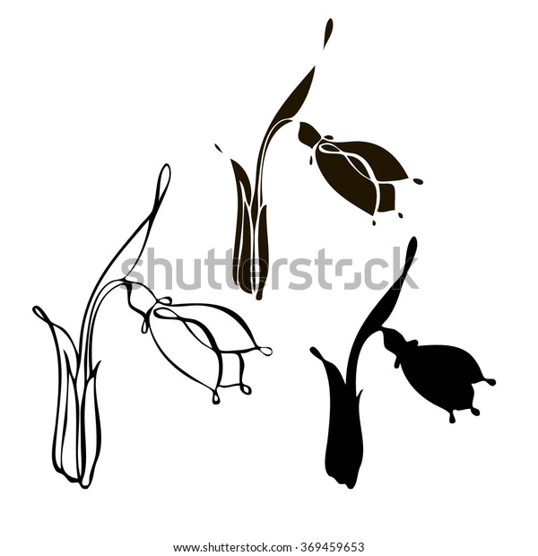 Black Silhouette Snowdrop Flower Vector Illustration Stock Vector ...