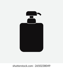 Black silhouette of a soap or sanitizer dispenser with pump top on white background. Clean outline design, perfect for icons, labels, packaging, and hygiene-related graphics.