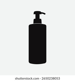 Black silhouette of a soap or sanitizer dispenser with pump top on white background. Clean outline design, perfect for icons, labels, packaging, and hygiene-related graphics.