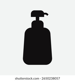 Black silhouette of a soap or sanitizer dispenser with pump top on white background. Clean outline design, perfect for icons, labels, packaging, and hygiene-related graphics.