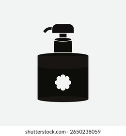 Black silhouette of a soap or sanitizer dispenser with pump top on white background. Clean outline design, perfect for icons, labels, packaging, and hygiene-related graphics.