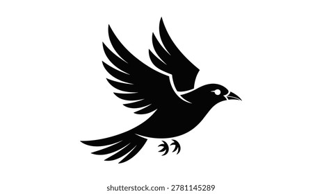 Black silhouette of a soaring eagle with spread wings and sharp talons bird