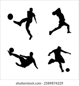 Black Silhouette of a Soccer Kick on White Background