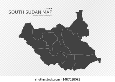 Black silhouette of South Sudan map on transparent background. EPS10 vector file organized in layers for easy editing.
