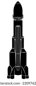Black silhouette space rocket with elongated body isolated on white. Vector design element.