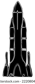 Black silhouette of space rocket isolated on white. Rough sketch style. Vector design element.