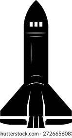 Schwarze Silhouette einer Space-Shuttle-Rakete mit detailliertem Motorabschnitt bereit für Missionsstart