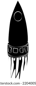 Black silhouette of spaceship with hull like squid isolated on white. Vector design element.