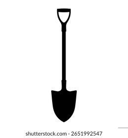 Black silhouette of a spade shovel against a white background. The image is a simple vector illustration with a minimalist style.