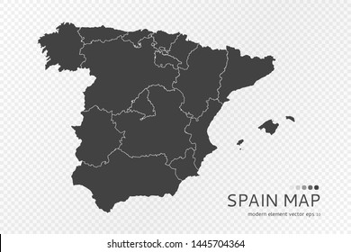 Black silhouette of Spain map on transparent background. EPS10 vector file organized in layers for easy editing.