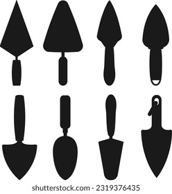 Black silhouette of Spatula construction tool icon vector. Spatula construction silhouettes