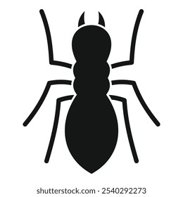 Black silhouette of a spider with eight legs spread, viewed from above, isolated on a white background