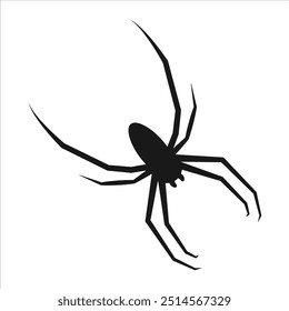 Black silhouette of a spider with long legs. Scary big spider, poisonous insect. Transparent background. Halloween decoration