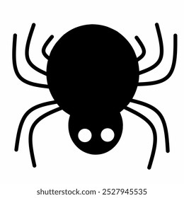 Black Silhouette of Spider. Black Spider in vector isolated on White. Great as a design element for Halloween Holidays.