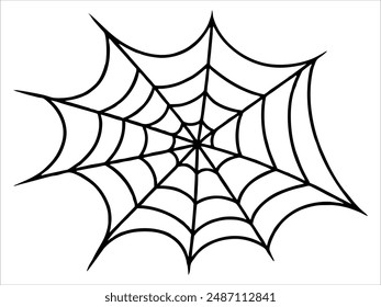 Silueta negra de un Web de araña aislado sobre un fondo blanco. Concepto de Halloween, telaraña, arácnido, estilo minimalista, diseño fantasmagórico. Imprimir, icono, elemento de ilustración. Arte