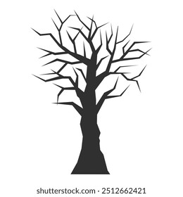 black silhouette of spooky tree for halloween poster isolated on white background