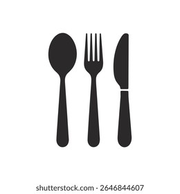 A black silhouette of a spoon fork and knife