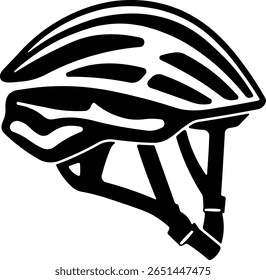 Silhueta preta de capacete de bicicleta de esporte com alça, vista lateral, sem fundo