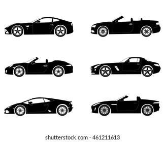 black silhouette. sport cars set