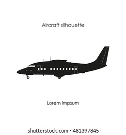 Black silhouette of a sports plane on a white background. Isolated image. Vector illustration