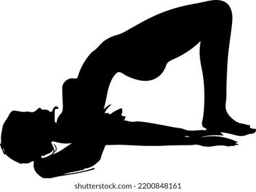 Black Silhouette of A Sporty Woman with Ponytail Doing Yoga Poses as Daily Routine