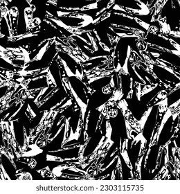 Black silhouette of spot with droplets, smudges, stains and splashes. Dirty hand drawn ice pattern. Seamless texture. Glass with bubbles inside. Ink blot in grunge style. Vector background