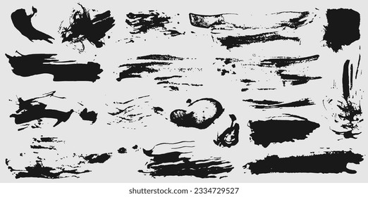 Black silhouette spot with droplets, smudges, stains, splashes. Ink blot in grunge style. Vector illustration