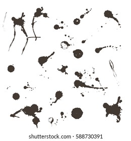 Black silhouette spot with droplets, smudges, stains, splashes. Ink blot in grunge style. Vector illustration